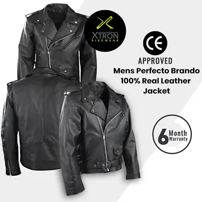 Buy Men's Motorcycle Perfecto Brando 100% Real Fashion Leather Jacket Black Biker • 54.99£