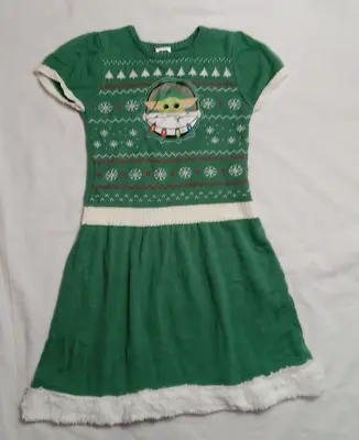 Buy Star Wars Girls XL 14-16 Christmas Knit Sweater Dress Green White Baby Yoda • 7.80£