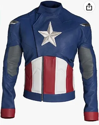 Buy Captain America Avengers Endgame Biker Jacket Blue In Mens Size M BRAND NEW  • 114.99£