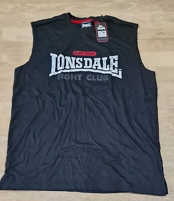 Buy Mens Black Lonsdale MUSCLE Boxing Gym Running Sleeveless T-Shirt Fight Club NEW • 7.99£