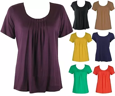 Buy Ex M&S Pintuck Pleated Scoop Neck Stretch T-Shirt Tunic Top. Sizes 8-22 • 14.99£