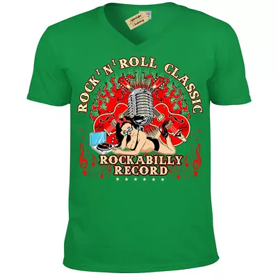 Buy Rock N Roll Classic T-Shirt Rockabilly Record Mens V-Neck • 12.99£