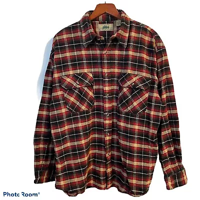 Buy Hunters Peak 2X Rugged Wear Flannel Shirt Red Taupe Plaid Women Shacket Pockets  • 19.28£