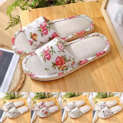Buy Cozy And Trendy Linen Printing House Slippers Perfect For Wooden Floors • 11.02£