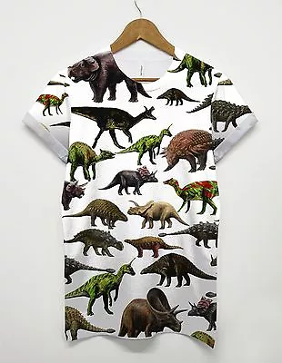 Buy Dinosaur All Over Printed T Shirt Animal Graphic Retro 90's Top Indie Hipster • 16£