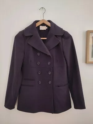 Buy Reiss 90%wool, 10% Cashmere Dark Purple Double Breasted Pea Coat Jacket -... • 10£