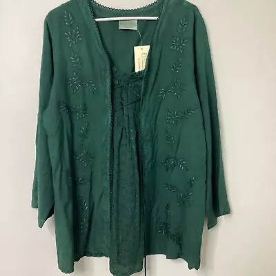 Buy Holy Clothing Celtic Embroidered Ribbon Tie Blouse Womens XL Green Boho Gothic • 33.77£