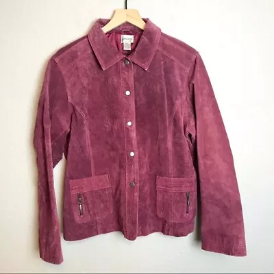 Buy CHICOS Women's 3 = XL Suede Leather Jacket Coat Blazer Snaps Pockets Berry  • 28.41£