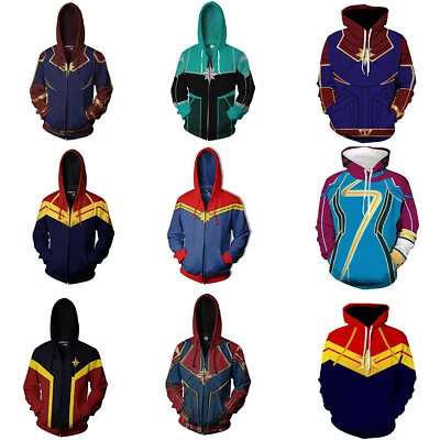 Buy Ms. Captain Marvel 3D Hoodies Cosplay Superhero Sweatshirts Jacket Coat Costumes • 13.80£