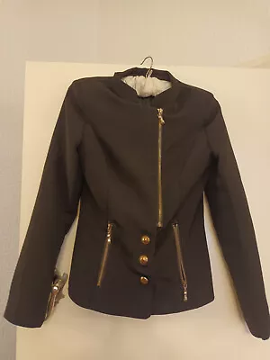 Buy Black Zip & Brass Colour Button Up Military Style Jacket In Size 8 • 14.99£