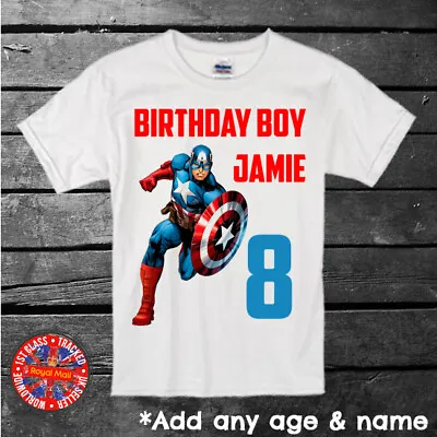Buy Captain America Personalised Happy Birthday T-shirt Boys Girls Kids Gift Marvel • 9.99£