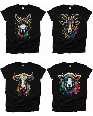 Buy Farm Animal's Sheep Goat Llama Cow Abstract Art Men's T Shirt Woman UK Seller • 10.99£
