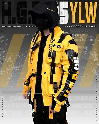 Buy Men's Techwear Yellow Jacket Hoodie Full Zip Buckle Holygrail H.G.B-05/YLW • 253.10£