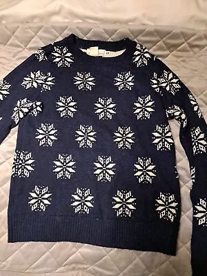 Buy Womens H&M Christmas Blue Jumper, Size Small • 13.99£