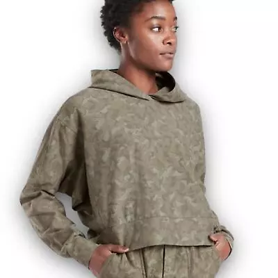 Buy Athleta Cropped Hoodie Sweatshirt Athletic Athleisure Green Camo Size Medium • 21.73£