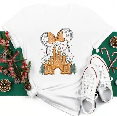 Buy White Disney Minnie Gingerbread Christmas Castle Short Sleeve T-Shirt Top 16 • 10.99£
