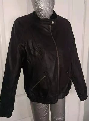 Buy Ladies George Black Faux Leather Biker Jacket Size 16  • 14.99£