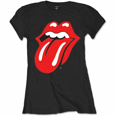 Buy Official Rolling Stones Classic Tongue Ladies Black T Shirt Skinny Fit Tee • 14.50£