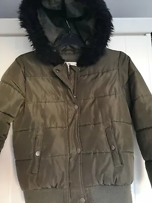 Buy Girls Aged 9-10Yrs Warm Shiny Kharki Hooded Autumn Winter Puffer Coat • 8.99£