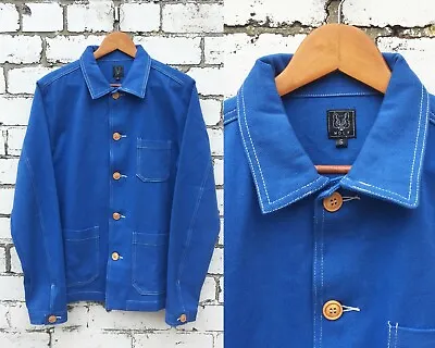 Buy 60s Style French Cobalt Blue Cotton Twill Canvas Chore Worker Jacket All Sizes  • 59.95£
