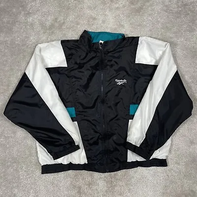 Buy Vintage 80s 90s Reebok Teal Blue Black White Logo Jacket Windbreaker Womens XL • 20.78£