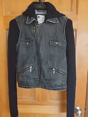 Buy BILLABONG Black Denim Jean Jacket With Detachable Hoodie Sz. Small • 23.42£