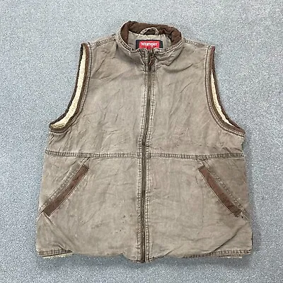 Buy Wrangler Denim Jacket Adult Small Brown Sherpa Lined Corduroy Gilet Vest Mens • 29.99£