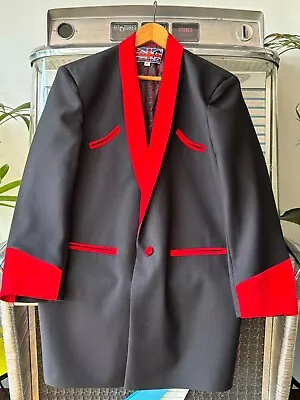 Buy Teddy Boy Drape Jacket .black With Red Velvet Roll Collar Size 48 Rock'n'roll . • 195£