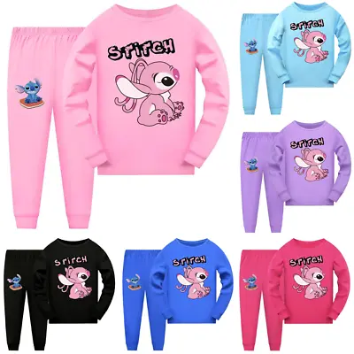 Buy Boys Girls Lilo Stitch Print Tops Pants Outfits Kids Nightwear Pyjamas Pjs Set • 4.27£
