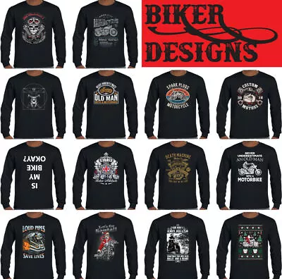Buy BIKER Long Sleeve T-SHIRT Motorbike Motorcycle Cafe Racer Chopper Bike Skull Top • 13.99£