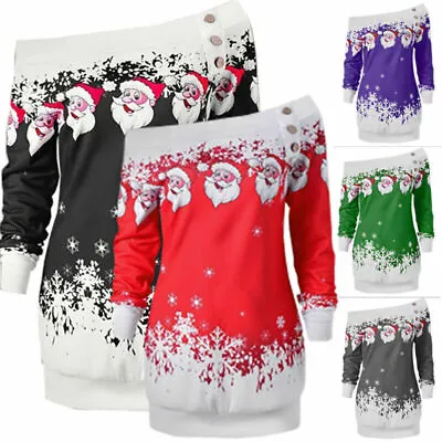 Buy Womens Off Shoulder Chriatmas Tunic Dress Santa Claus Xmas Jumper Sweatshirt Top • 15.69£