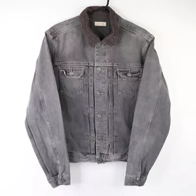 Buy All Saints Denim Jacket Mens L Pleated Front Grey Corduroy Collar Button Up • 29.95£