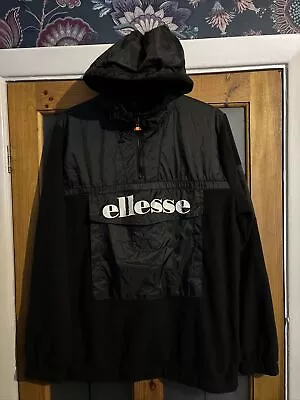 Buy Ellesse Black Hoody Hooded Jacket 1/2 Zip Men’s Medium Windbreaker Fleece Lined • 25£
