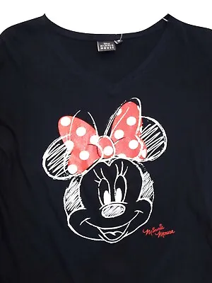 Buy New Women Disney Black Cotton Minnie Mouse Sketched Tee Shirt Top Size 12 To 22 • 7.99£