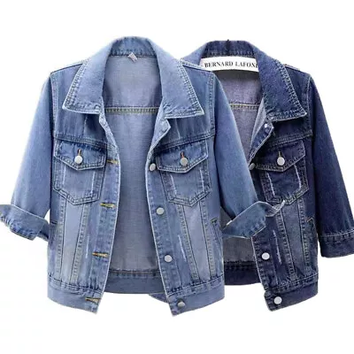 Buy Womens Stretch Denim Jacket Jeans 3/4 Sleeve Soft Loose Plus Size Coat Top M-5XL • 8.39£