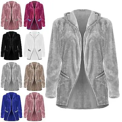 Buy Womens Coat Faux Fur Zip Pocket Soft Woolen Fleece Jumper Fluffy Ladies Cardigan • 12.99£