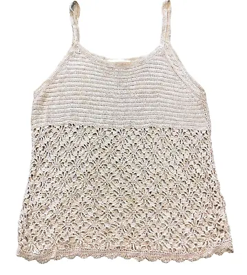 Buy Y2K FISHNET Crochet Sheer Open Knit TANK TOP~Mesh~Nude~Fairy~Grunge~Cami~Vtg 90s • 12.16£