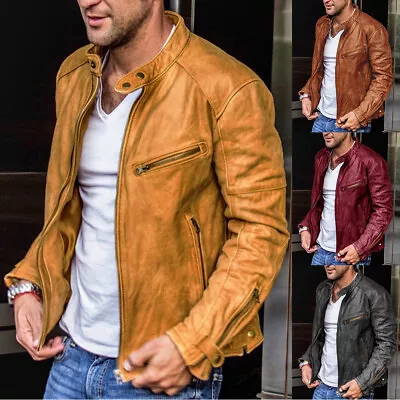 Buy Men's Punk Jacket Biker Jacket PU Faux Leather Coat Slim Fit Outwear Casual Tops • 44.39£