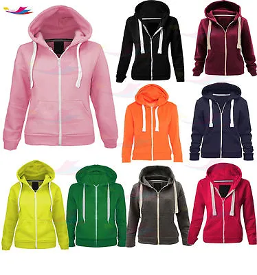 Buy Womens Zip Hoodie Hooded Plain Fleece Jumper Zipper Ladies Hoody Hood 8-22 • 9.95£