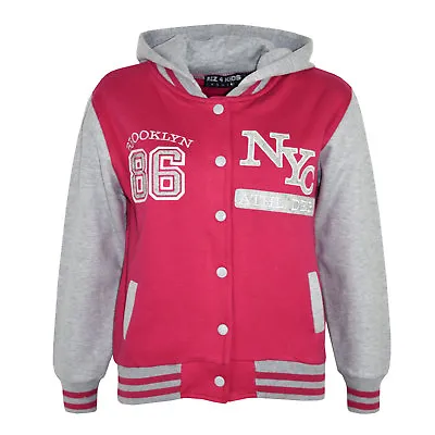 Buy Kids Girls Baseball NYC ATHLETIC Pink Hooded Jacket Varsity Hoodie Age 5-13 Year • 11.99£