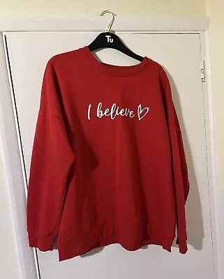 Buy Size Large Bright Red Christmas Jumper With White Glitter I Believe Logo  • 5£
