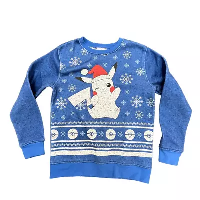 Buy Youth Blue Pokemon Christmas Sweater Sweatshirt PJ Top Sz Medium • 17.76£