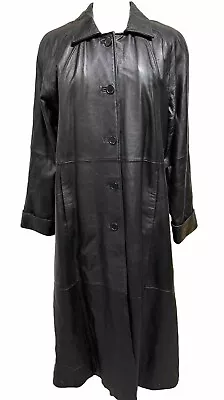 Buy Excelled Collection Genuine Black Leather Long Duster Coat Womens Sz Medium • 70.87£