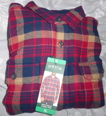 Buy ORVIS RED XL Heavyweight Flannel Shirt 100% Cotton Plaid BNWT • 18.99£