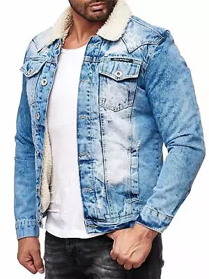 Buy Men's Jean Jacket Jeans Between-Seasons Sherpa Denim Faux Sheepskin Dope • 90.67£