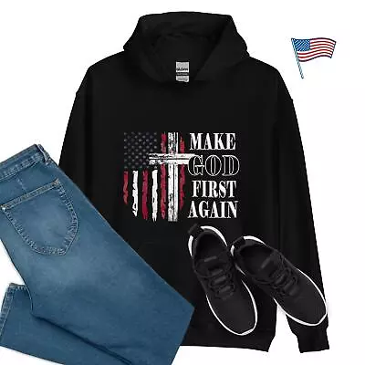 Buy MAKE GOD 1st AGAIN Hoodie Christian Men & Women Of Faith Patriot Sweatshirt • 34.05£
