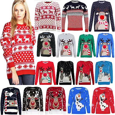 Buy Men's Women's Christmas Jumper Unisex Knitted Retro Sweater Xmas Novelty 8-22 • 11.99£