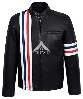 Buy Men's Black With Stripes Biker Style Fight Club Leather Jacket EASY RIDER • 103.78£