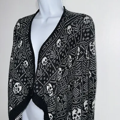 Buy Hot Topic Black & White Skull Print Open Sweater Cardigan Women Size Large • 18£