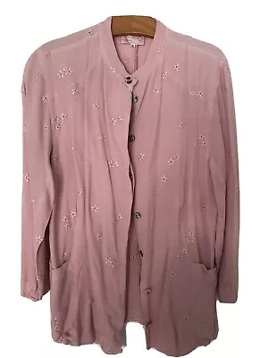 Buy Vintage Pink Ghost , Mandorin Colared Jacket With Small Pink Embroidered Flowers • 35£